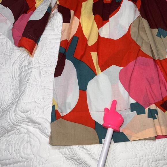 French Connection Top Size 12 Colorful Abstract Flowy Flutter Sleeve Blouse Art - Picture 4 of 14